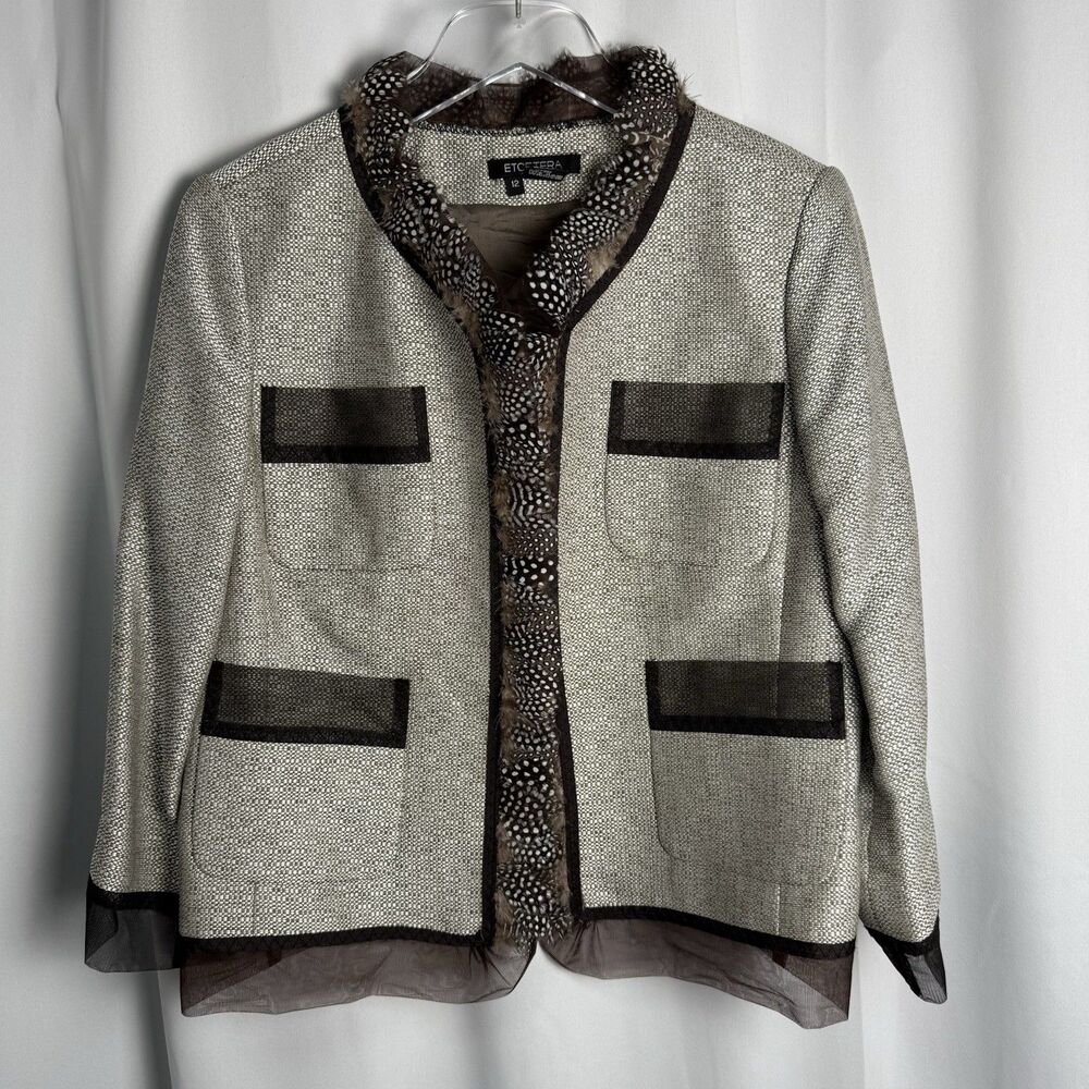 Etcetera Feather And Mesh Trimmed Blazer Jacket Sz 12